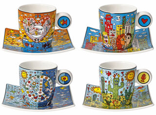 Ensemble de 4 tasses à espresso avec motifs d'artistes, porcelaine