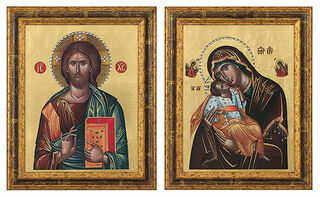 Ensemble de 2 tableaux "Christus Pantokrator" + "Madonna Glikofilussa", encadrés