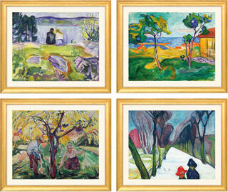 Ensemble de 4 tableaux "Cycle des saisons", version encadrée dorée von Edvard Munch