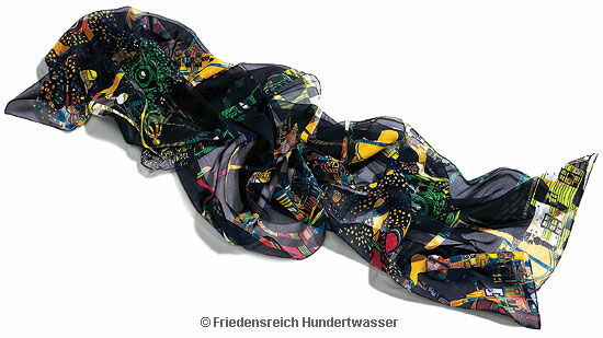 Foulard en soie "sombre et coloré" von Friedensreich Hundertwasser